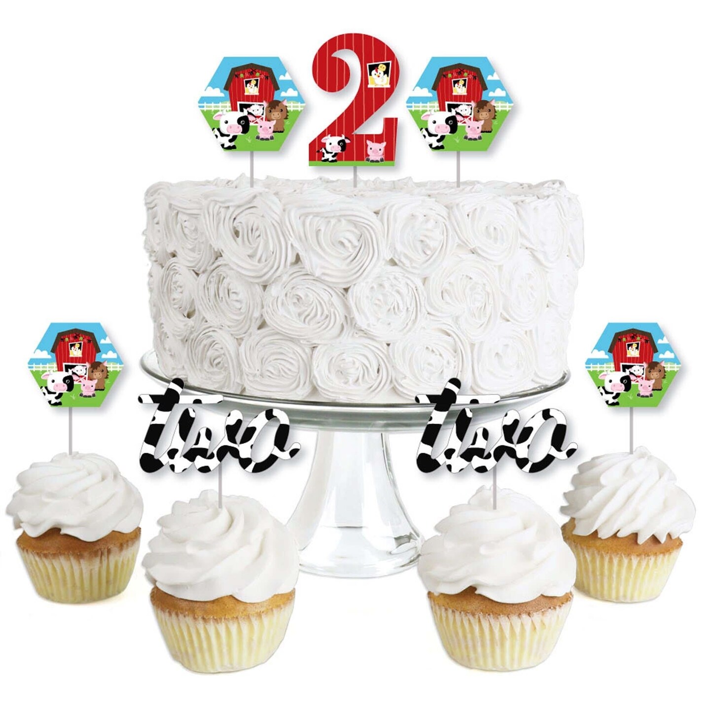 Big Dot of Happiness 2nd Birthday Farm Animals - Dessert Cupcake