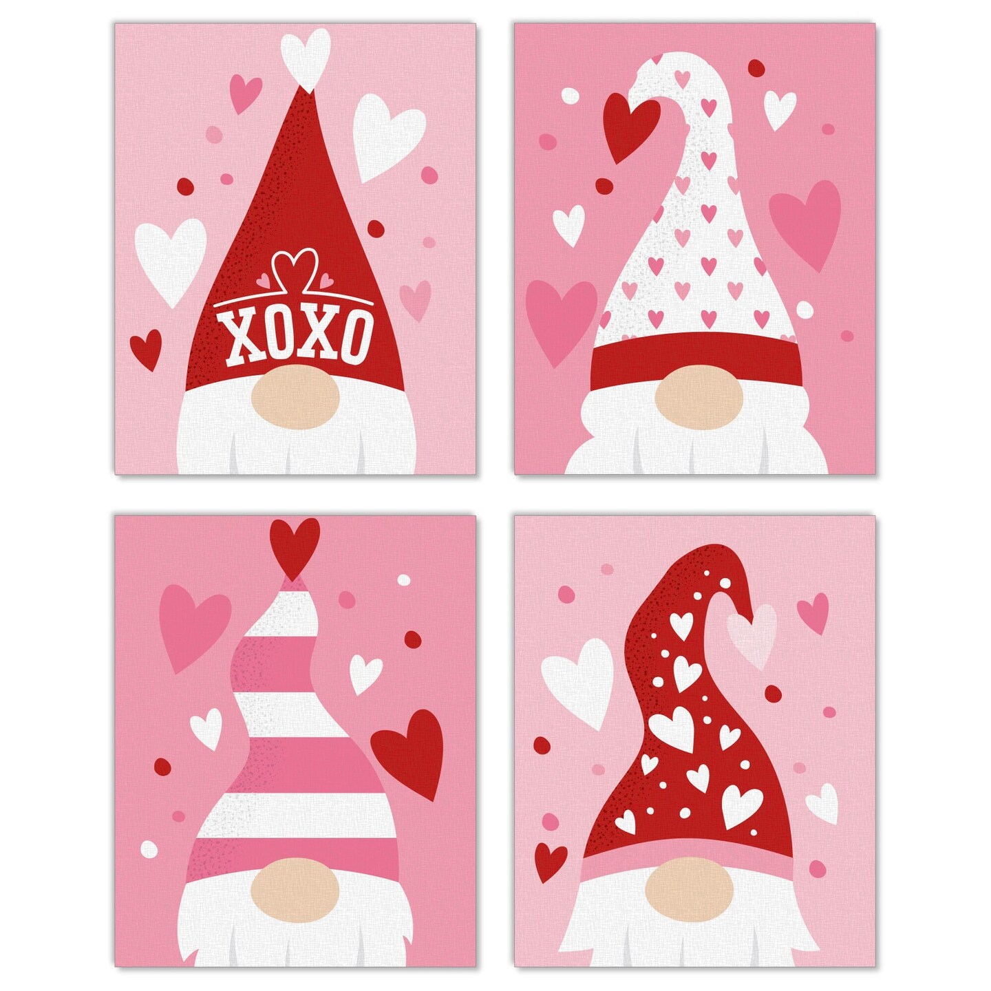 Big Dot of Happiness Valentine Gnomes - Unframed Valentine's Day Linen Paper Wall Art - Set of 4 - Artisms - 8 x 10 inches