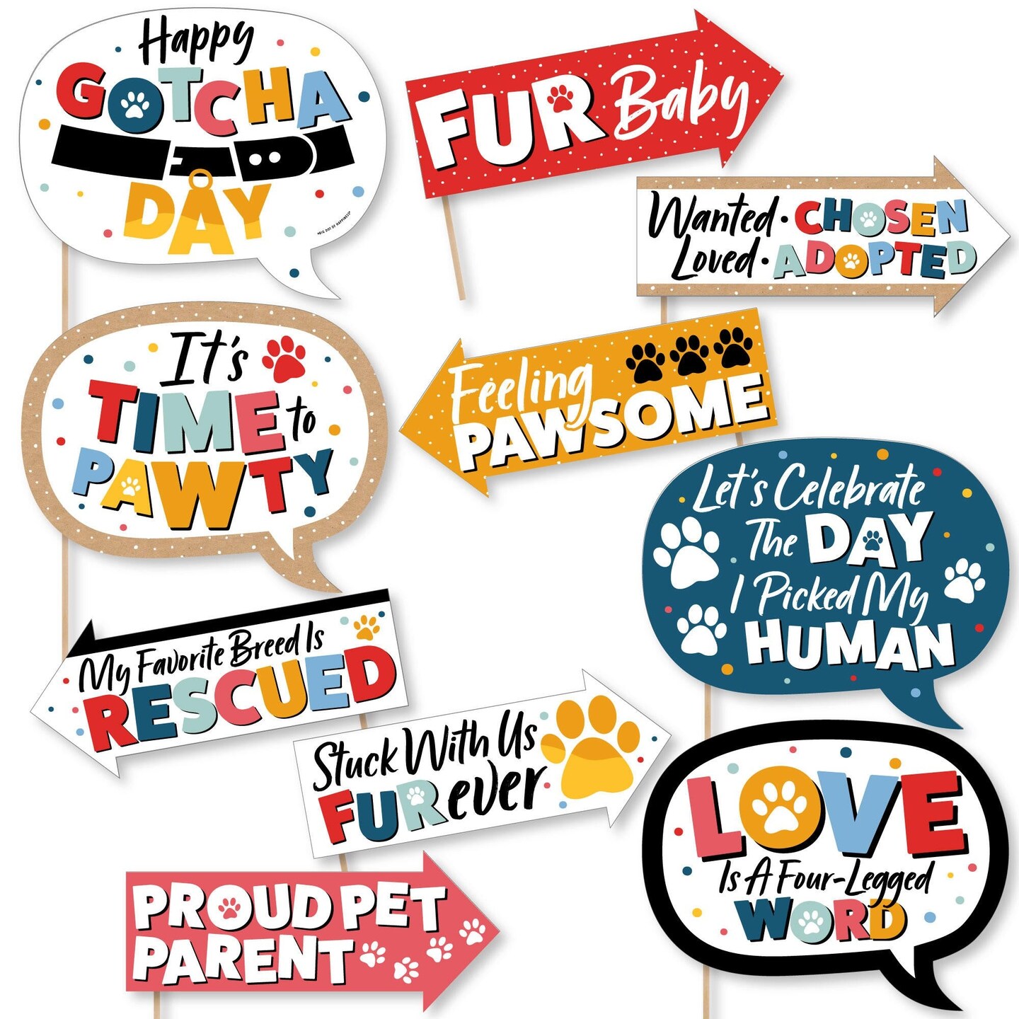 Big Dot of Happiness Funny Happy Gotcha Day - Dog and Cat Pet Adoption Party Photo Booth Props Kit - 10 Piece