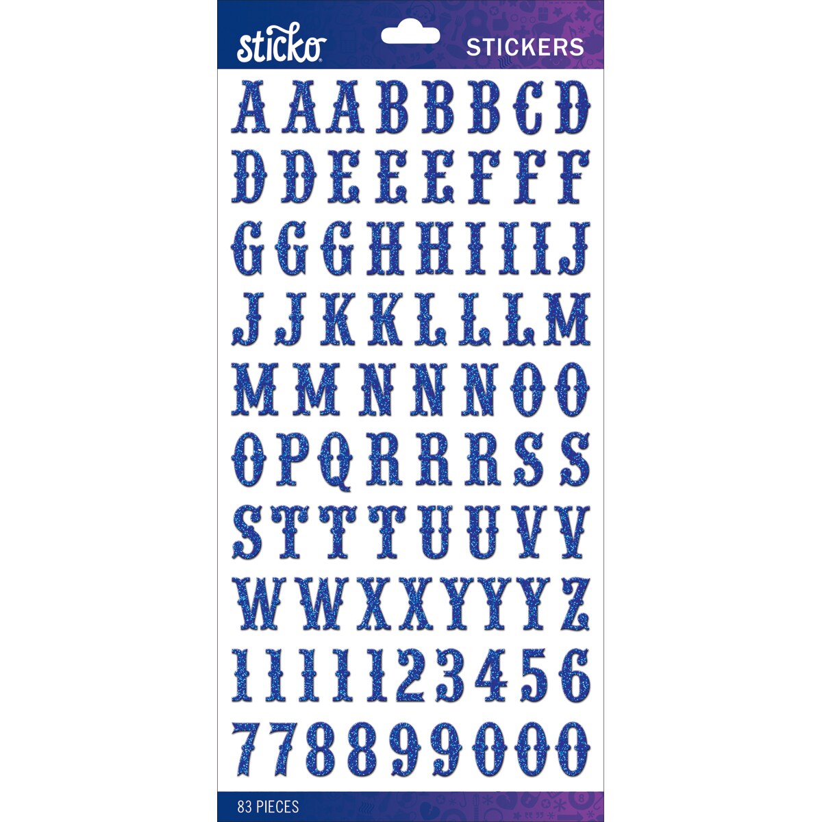 Sticko Alphabet Stickers - Carnival Small, Blue Glitter, 83pcs