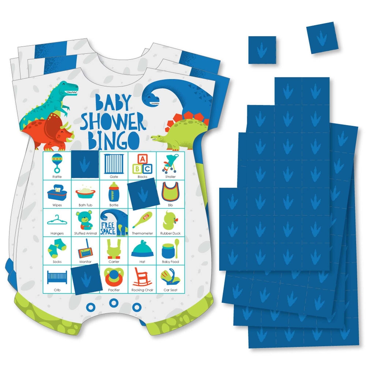 Big Dot of Happiness Roar Dinosaur - Picture Bingo Cards and Markers - Dino Mite Trex Baby Shower Shaped Bingo Game - Set of 18