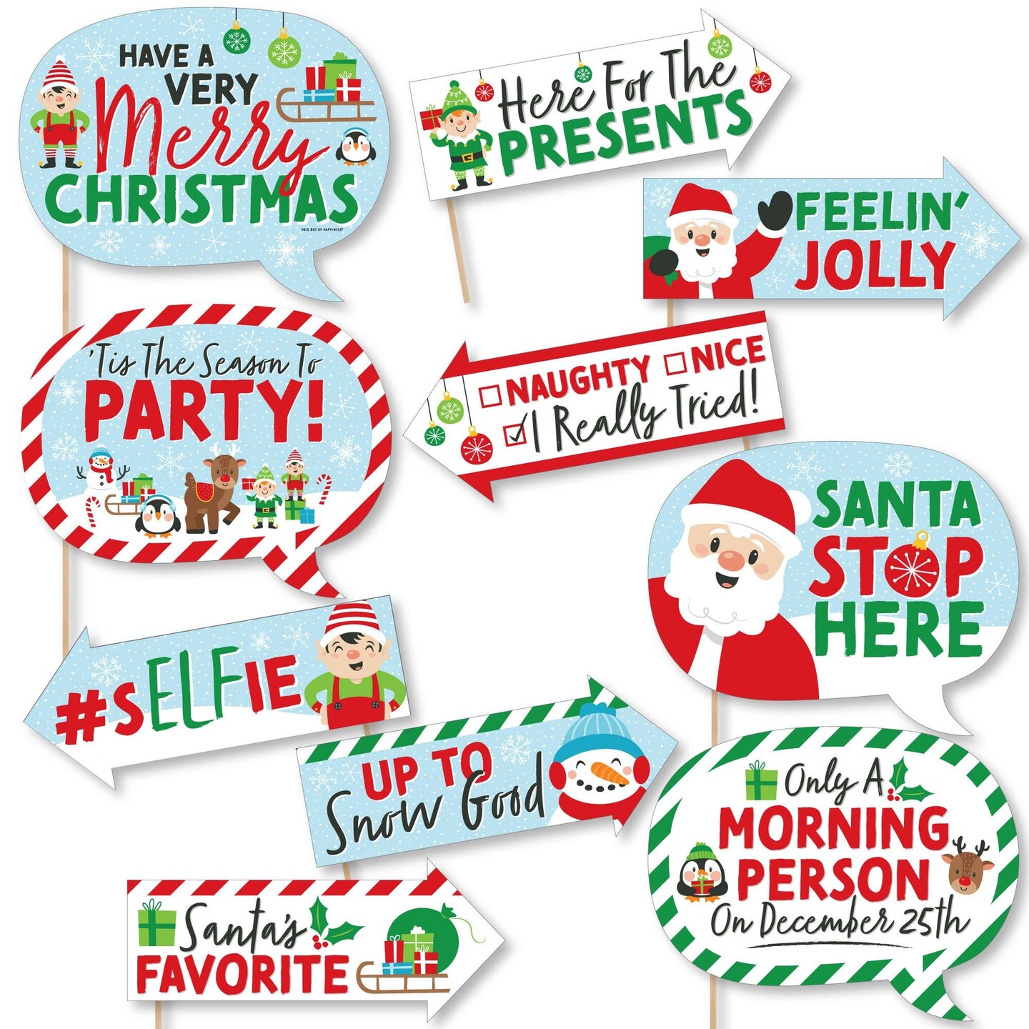 Big Dot of Happiness Funny Very Merry Christmas Holiday Santa Claus Party Photo Booth Props Kit 10 Piece
