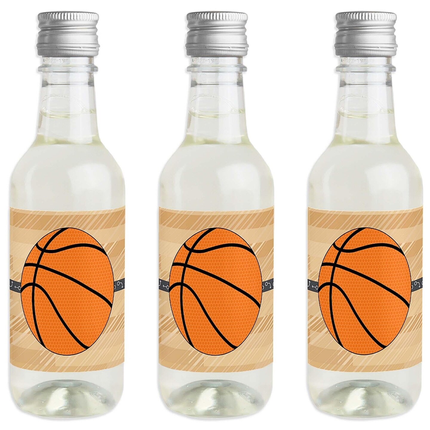 Big Dot of Happiness Nothin&#x27; but Net - Basketball - Mini Wine &#x26; Champagne Bottle Label Stickers - Baby Shower or Birthday Party Favor Gift - Set of 16