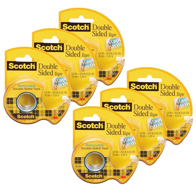 Removable Double Sided Tape, 3/4&#x22; x 200&#x22;, 6 Rolls