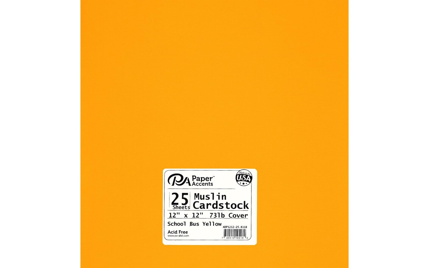 PA Paper Accents Textured Cardstock 12" x 12" School Bus Yellow, 73lb