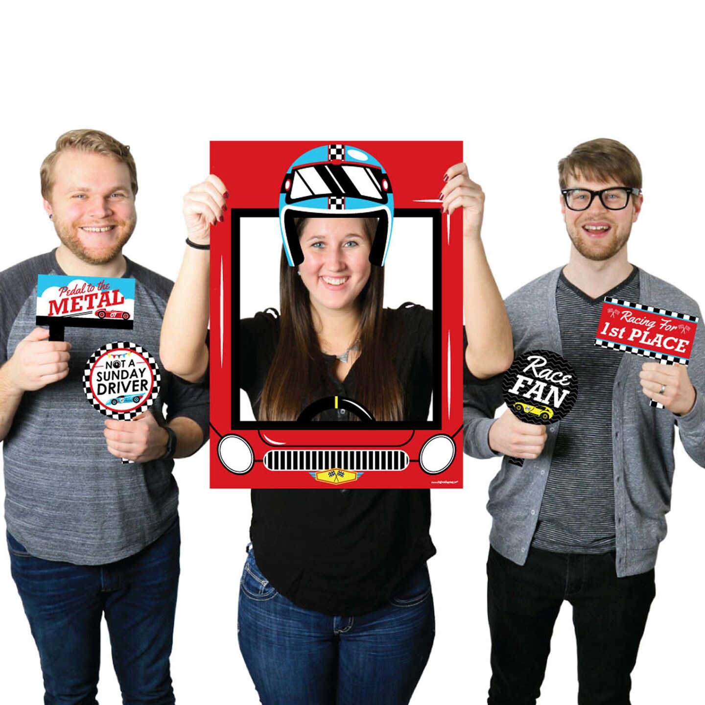 Big Dot of Happiness Let&#x27;s Go Racing - Racecar - Baby Shower or Birthday Party Selfie Photo Booth Picture Frame &#x26; Props - Printed on Sturdy Material