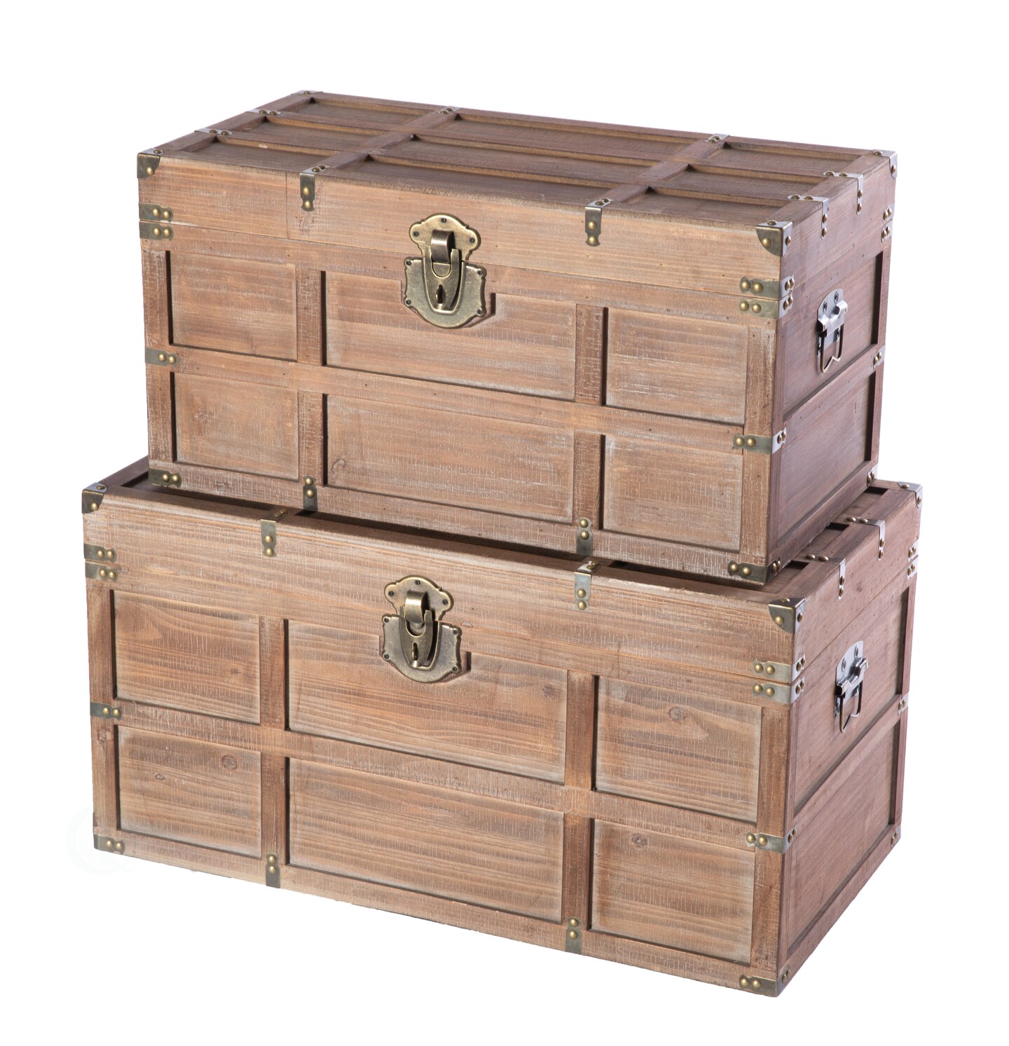 Wooden Rectangular Lined Rustic Storage Trunk with Latch