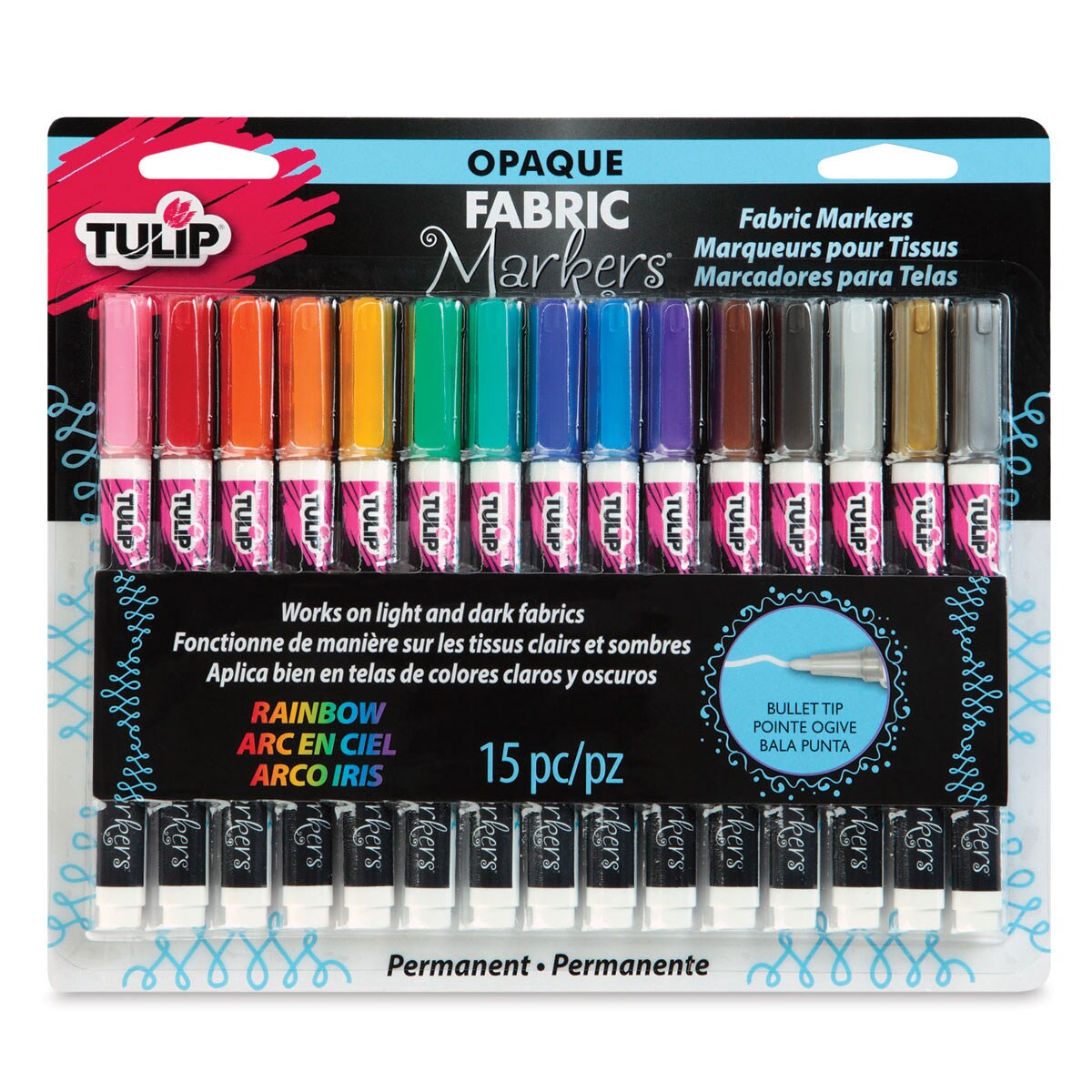 Tulip Opaque Bullet Tip Fabric Markers - Set of 15
