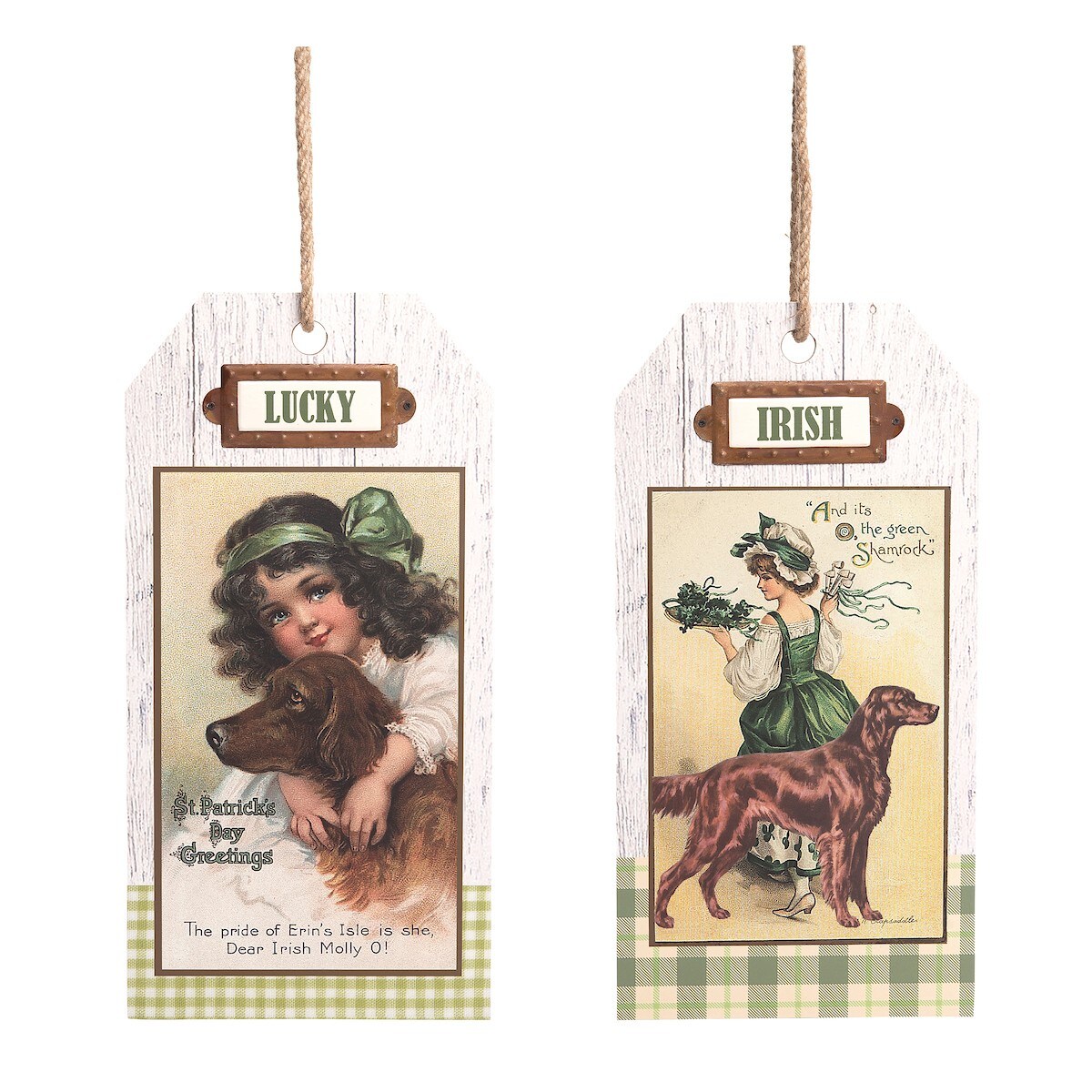 8&#x22; St Patrick&#x27;s Day &#x22;Lucky&#x22; &#x26; &#x22;Irish&#x22; Vintage Collectible Hanging Wall Plaques, Assortment of 2