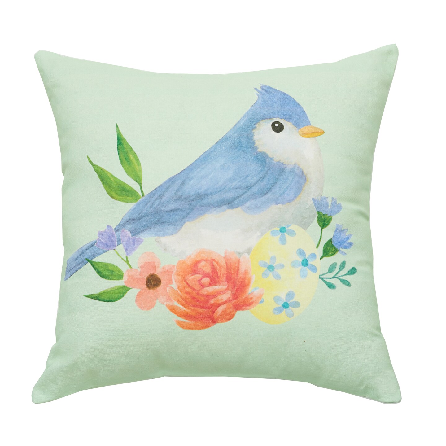 18&#x22; x 18&#x22; Green Floral Bird Woven Throw Pillow