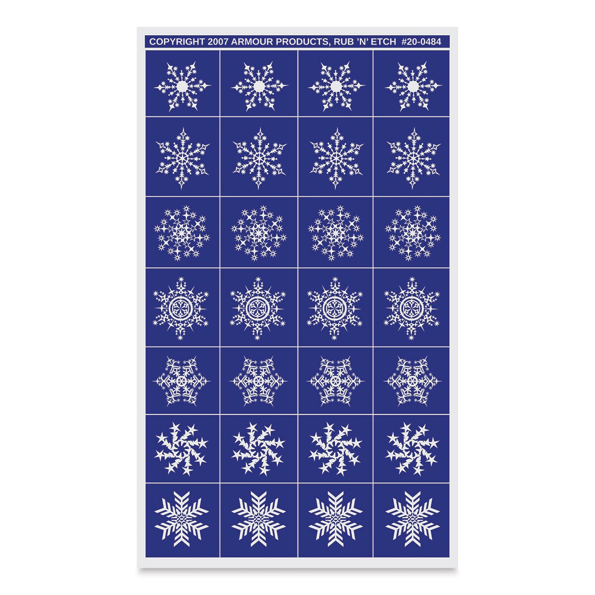 Armour Rub ‘N’ Etch Glass Etching Stencil - Snow Flakes, 8"H x 5"W Sheet
