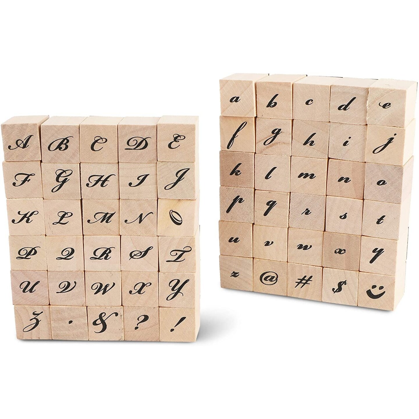 Wood Rubber Stamps for Crafting, Calligraphy Alphabet Stamp Set (60
