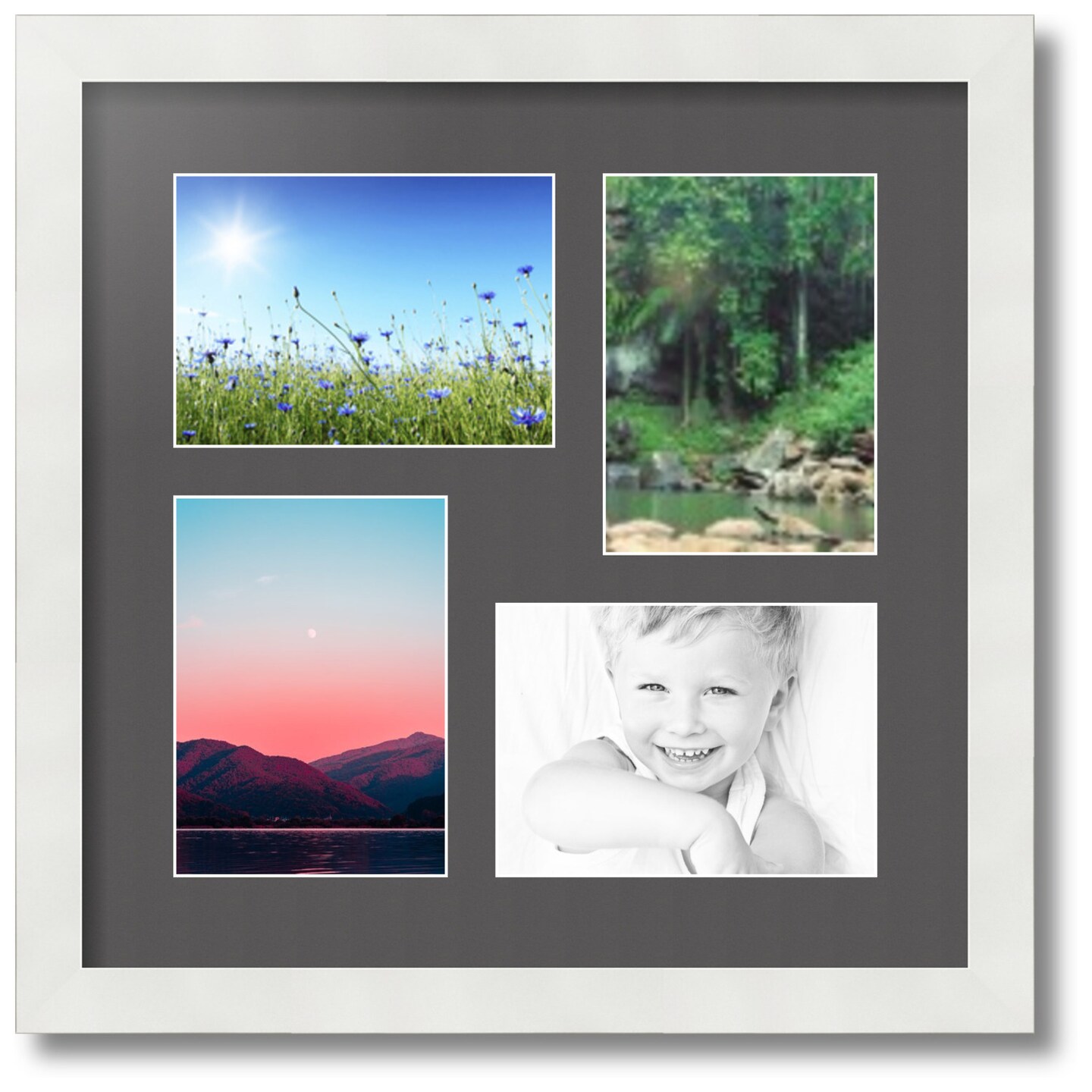 ArtToFrames Collage Photo Picture Frame with 4 - 5x7 inch Openings, Framed in White with Over 62 Mat Color Options and Plexi Glass (CSM-3966-179)