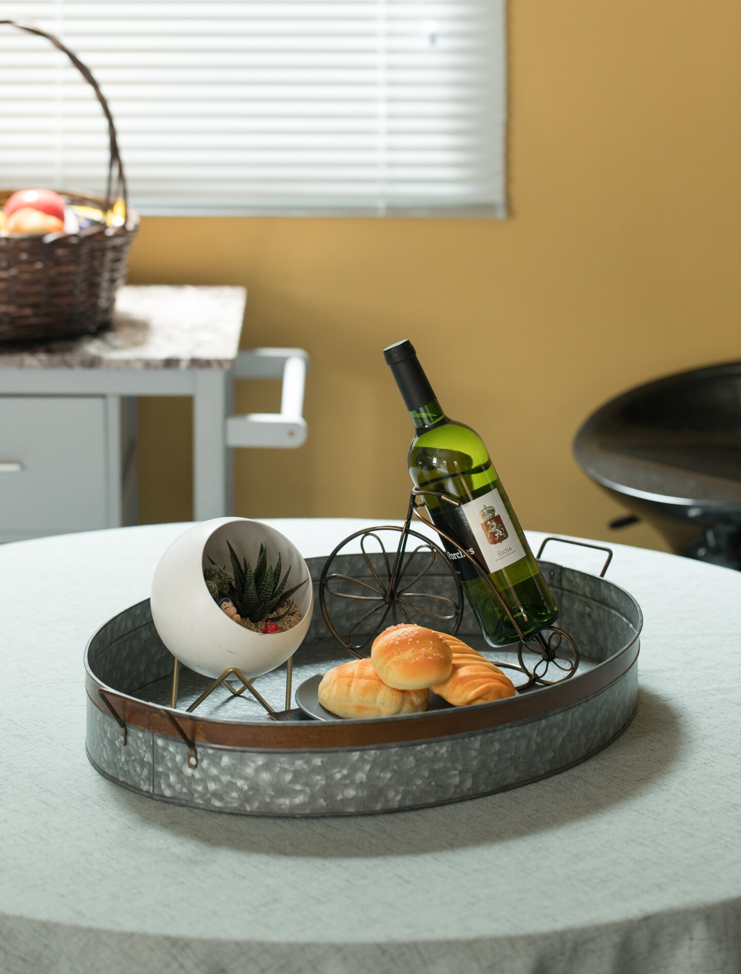 Galvanized Metal Oval Rustic Serving Tray With Handles