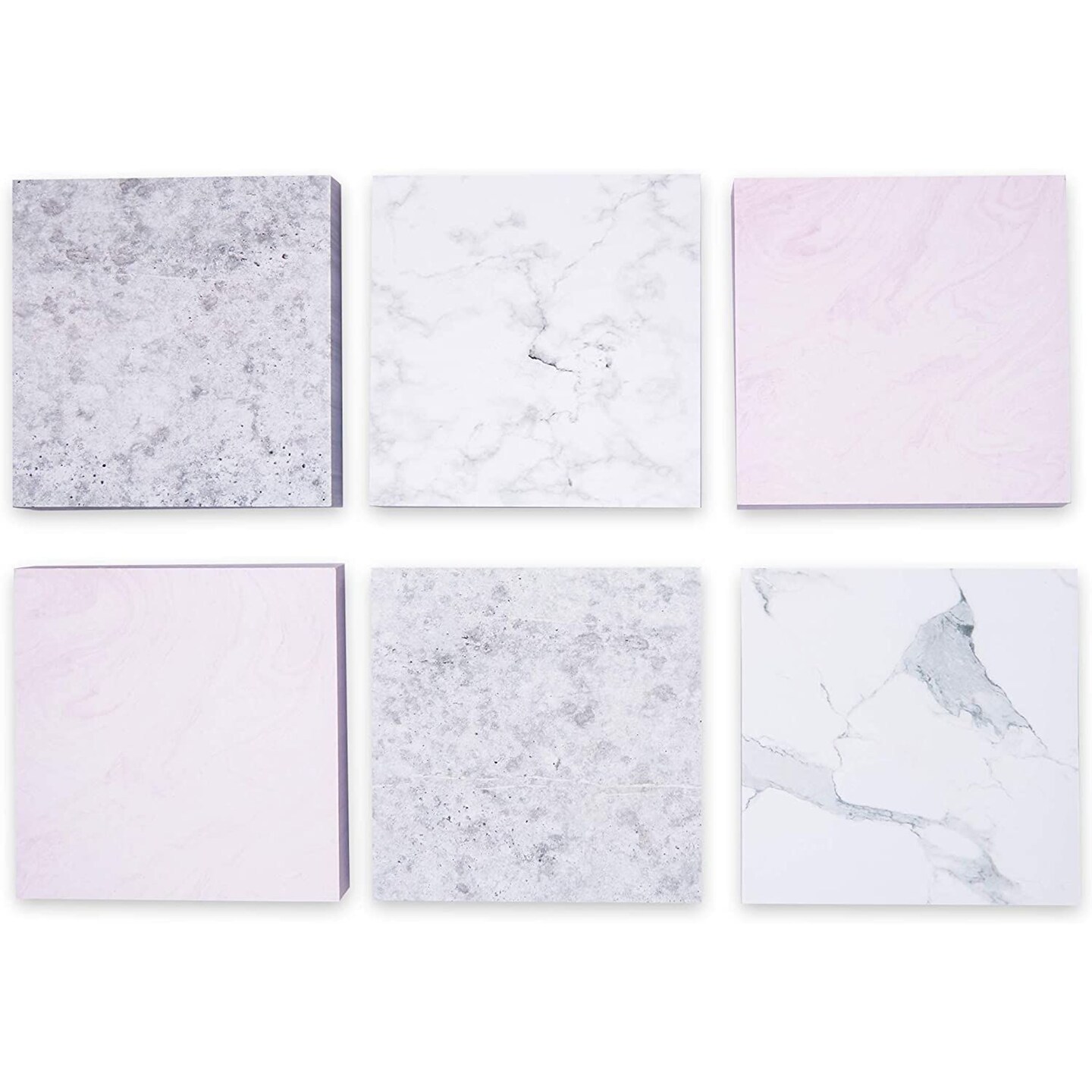 6-Pack Marble Sticky Notes, 600 Sheets 3.5 x 3.5 inch Aesthetic Memo Notepads, Assorted Cute Reminder Pads for Teacher, School, Study, Work, Home and Office Supplies (6 Designs)