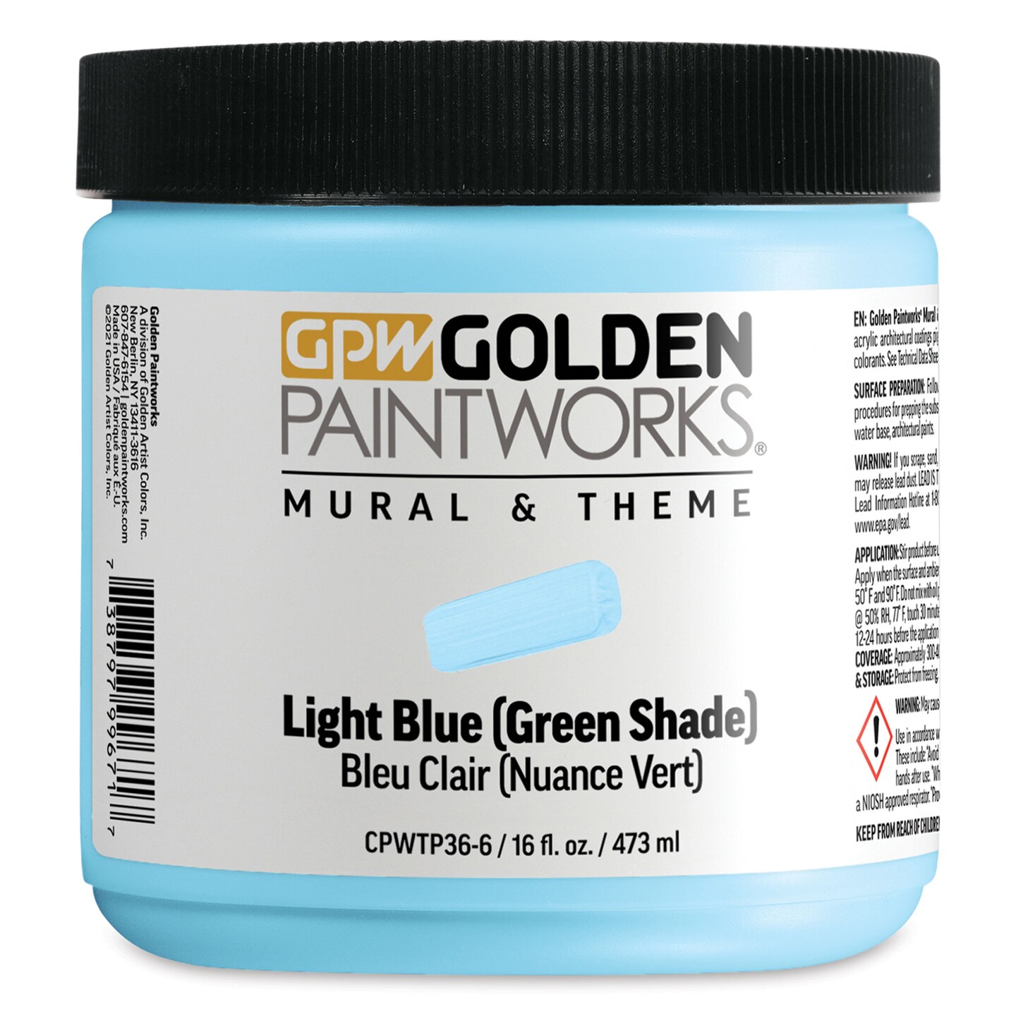 Golden Paintworks Mural and Theme Acrylic Paint - Light Blue (Green Shade), 16 oz, Jar