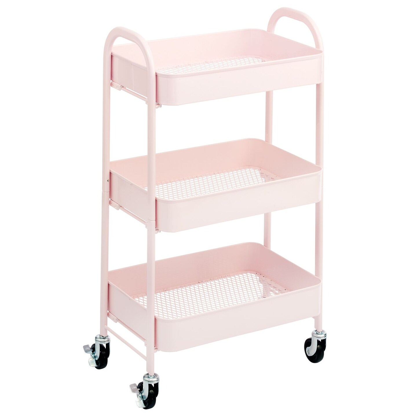 mDesign Metal 3-Tier Rolling Utility Storage Carts, 4 Caster Wheels