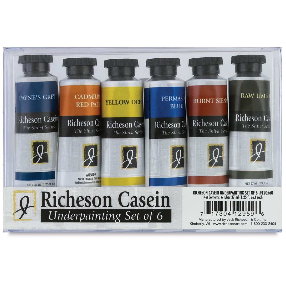 Richeson Casein Paint the Shiva Series - Underpainting Set, Set of 6 Colors, 37 ml Tubes