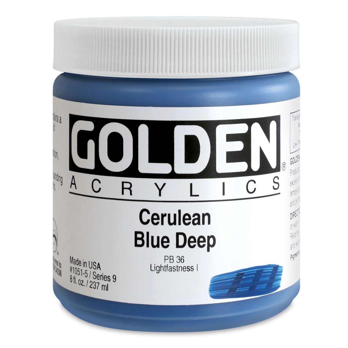 Golden Heavy Body Artist Acrylics - Cerulean Blue Deep, 8 oz Jar