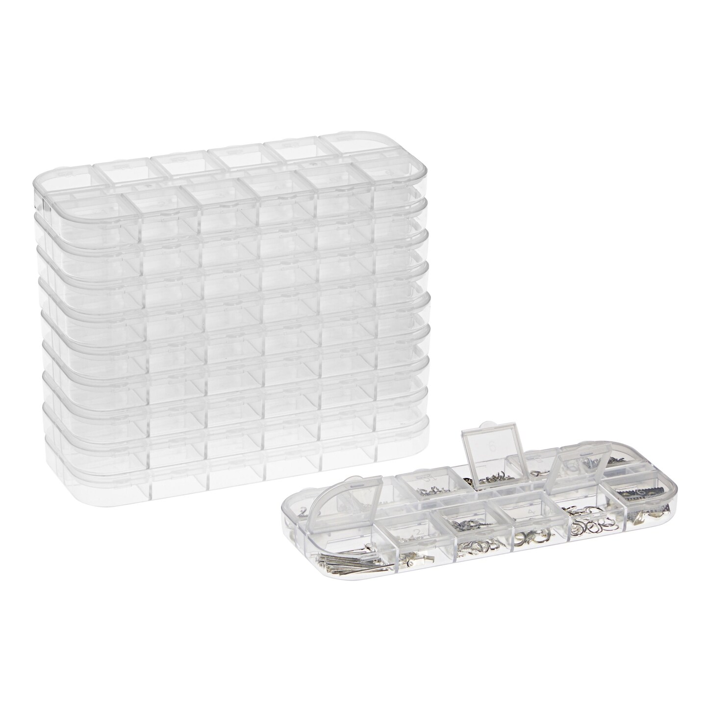 12 Grid Clear Plastic Jewelry Box Organizer, Storage Container (10 Pack)