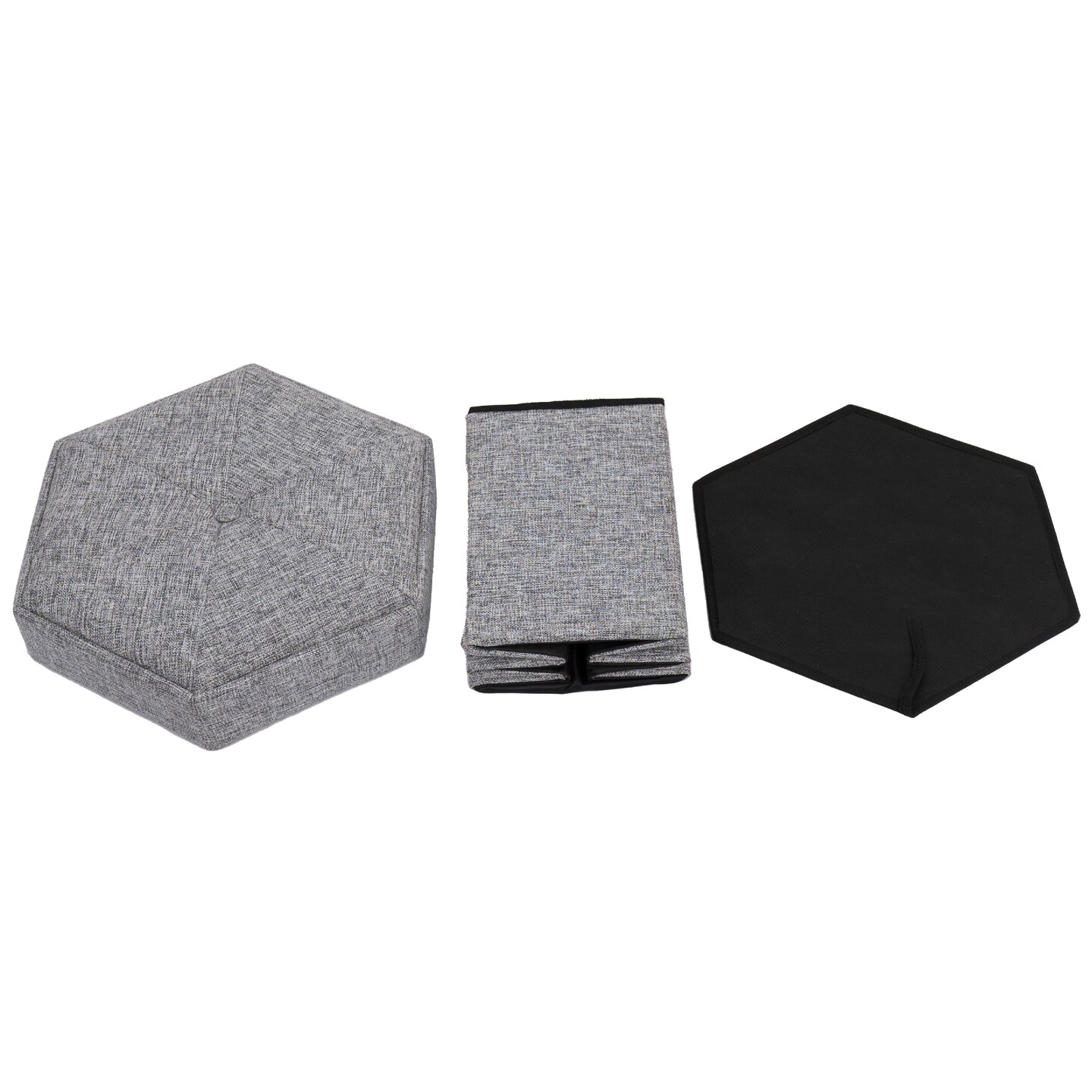 Decorative Grey Foldable Hexagon Ottoman for Living Room, Bedroom, Dining, Playroom or Office