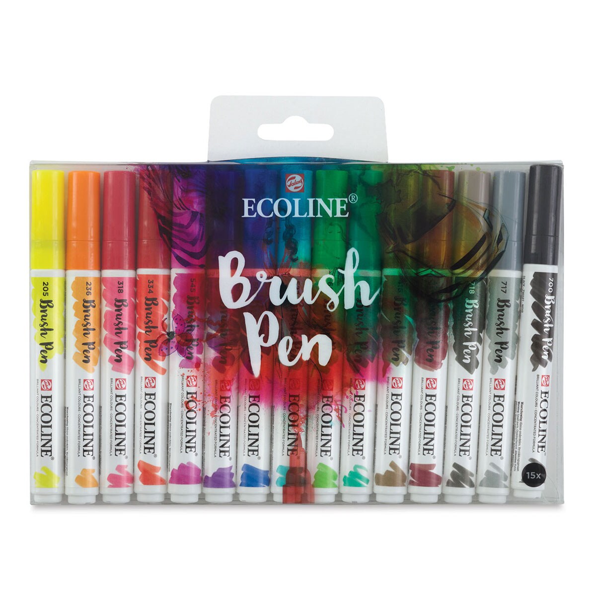Royal Talens Ecoline Brush Pen Markers Set - Assorted Colors, Set of 15