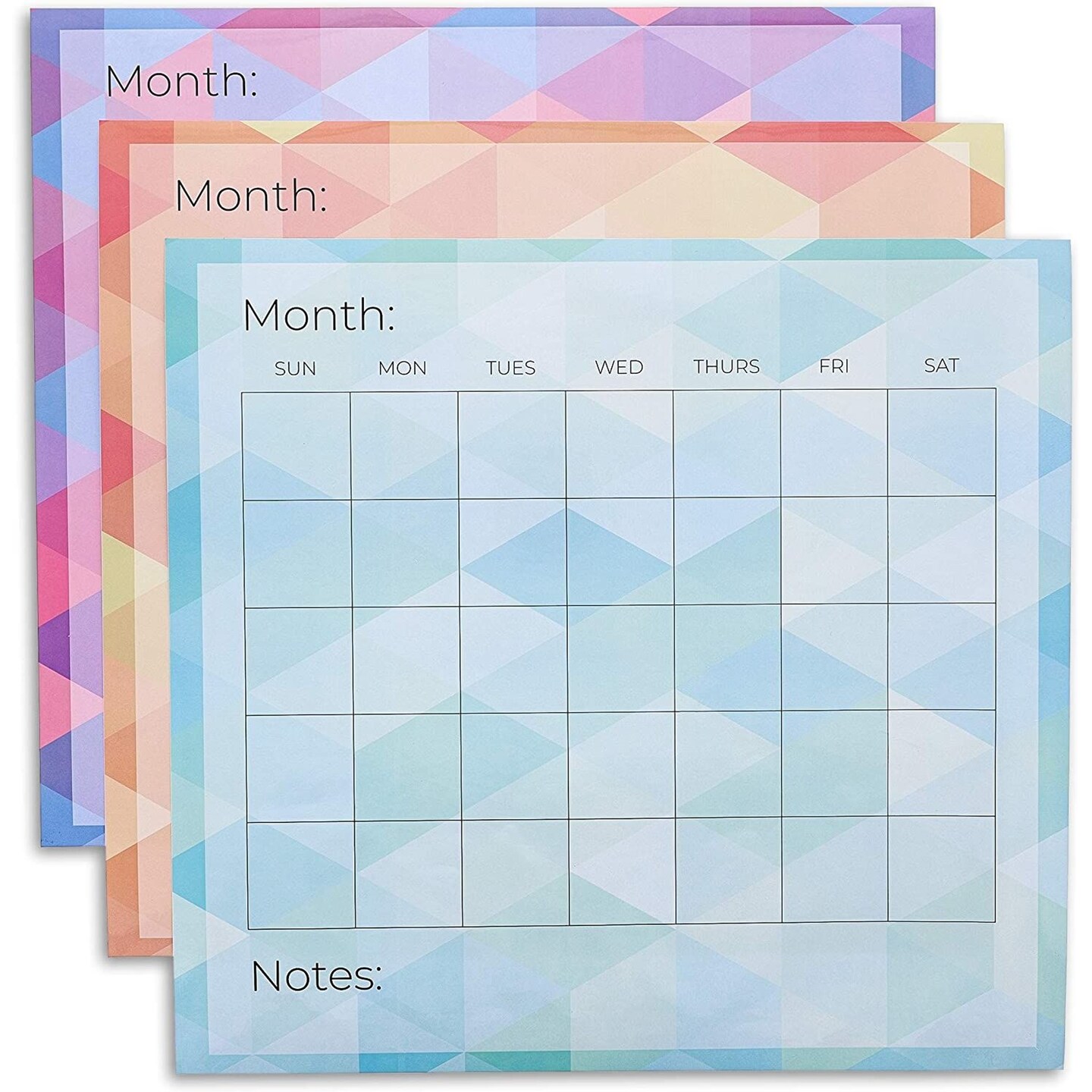 6 Pack Undated Monthly Adhesive Peel and Stick Calendar Reusable Calendar for Wall, Home Office Schedule Reminders, Memo Notes, 3 Assorted Colors (13.75 x 12.8 In)