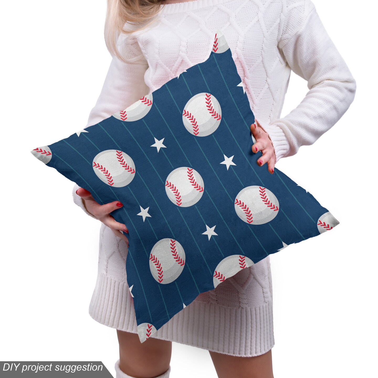 Ambesonne Sports Fabric by The Yard, Baseball Patterns on Vertical Striped Background Stars Design, Decorative Fabric for Upholstery and Home Accents, 1 Yard, Blue Red