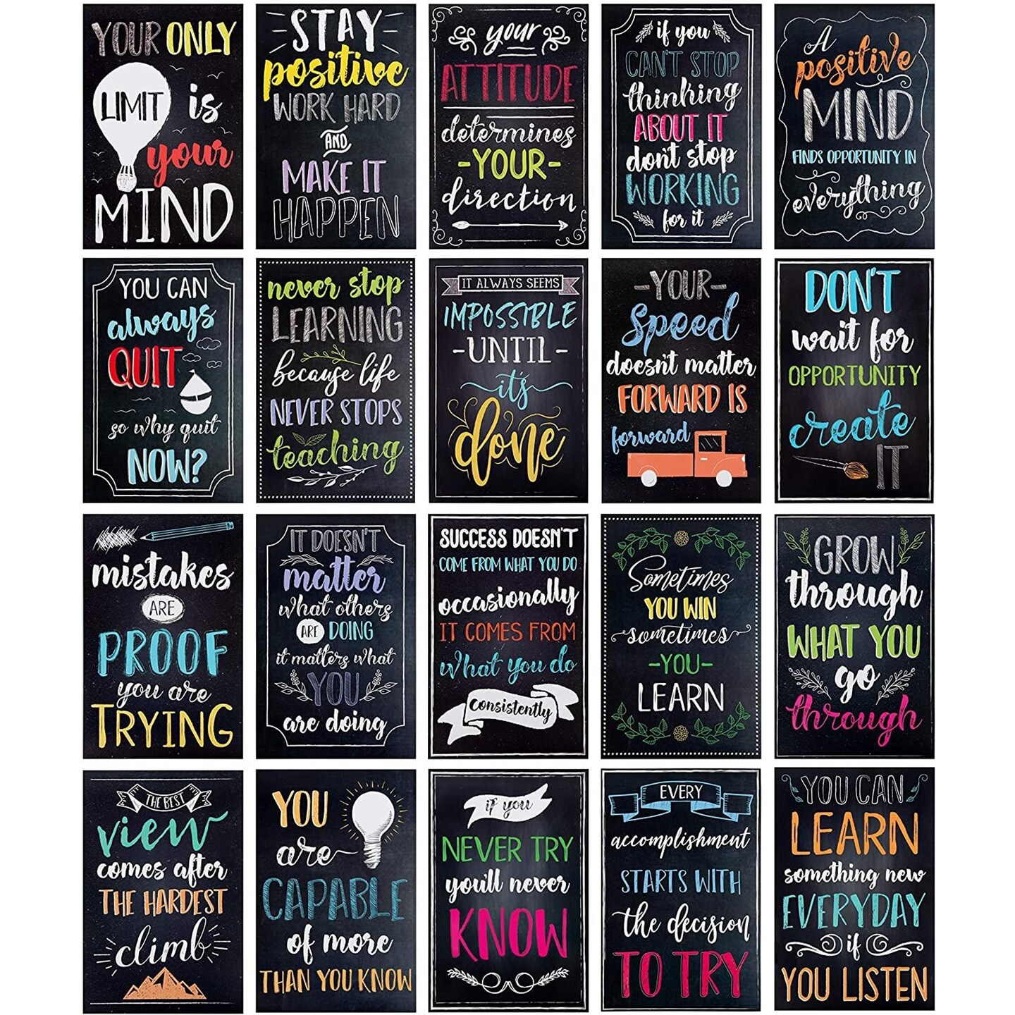 20 Pack Motivational Posters with Positive Quotes for Middle and High School Classrooms, Inspirational Teacher Supplies (13 x 19 In)