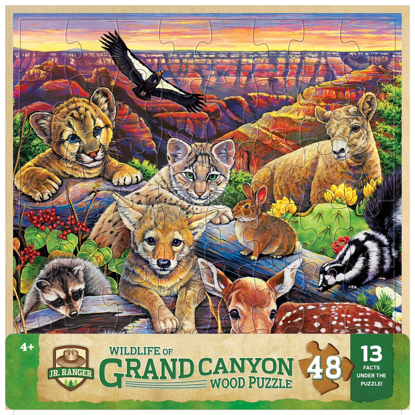 MasterPieces 48 Piece Fun Facts Jigsaw Puzzle for Kids Jr Ranger Grand Canyon Wildlife Wood