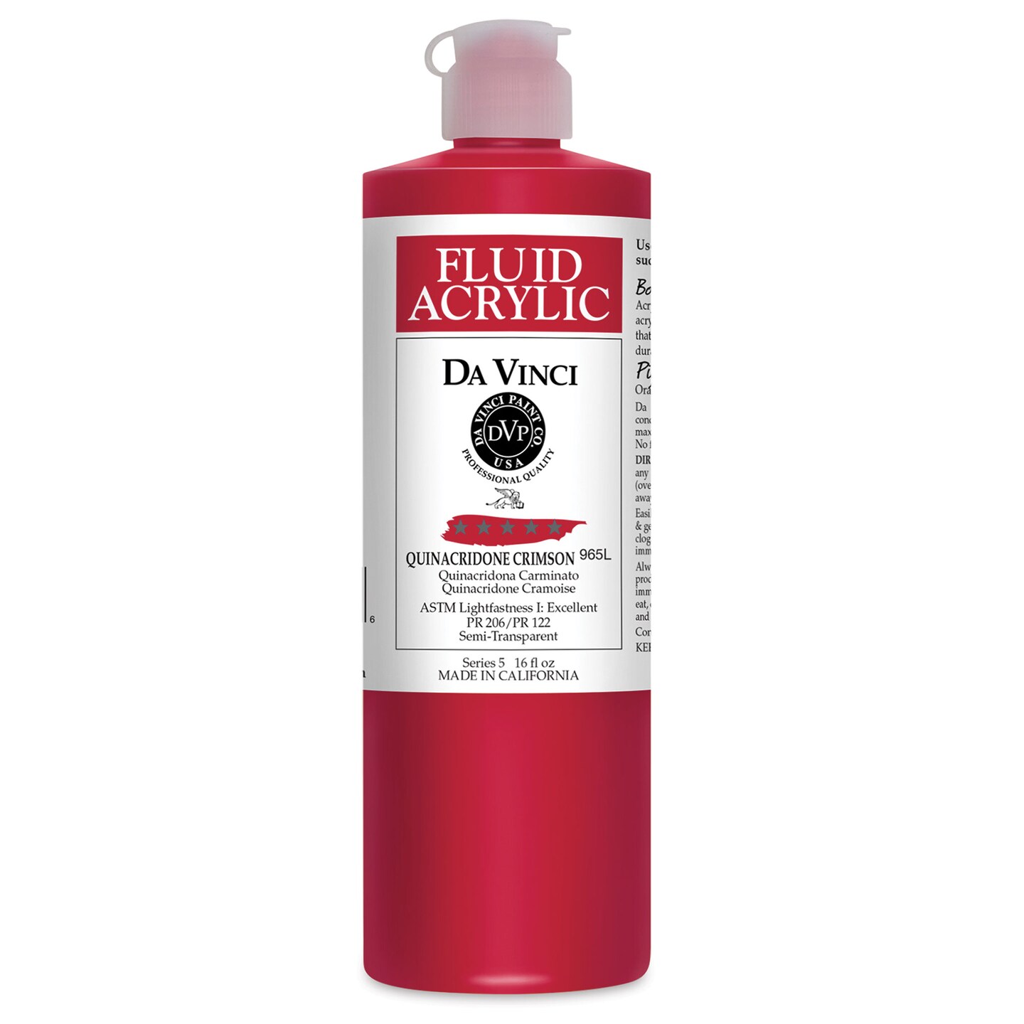 Da Vinci Fluid Acrylics - Quinacridone Crimson, 16 oz bottle