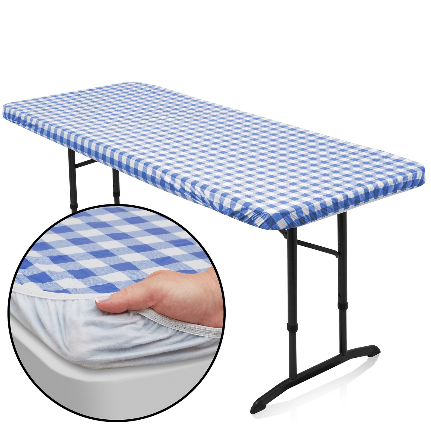 Lann&#x27;s Linens Vinyl Tablecloth with Flannel Backing, Patterned - Fitted Waterproof Table Cover for Indoor / Outdoor Use