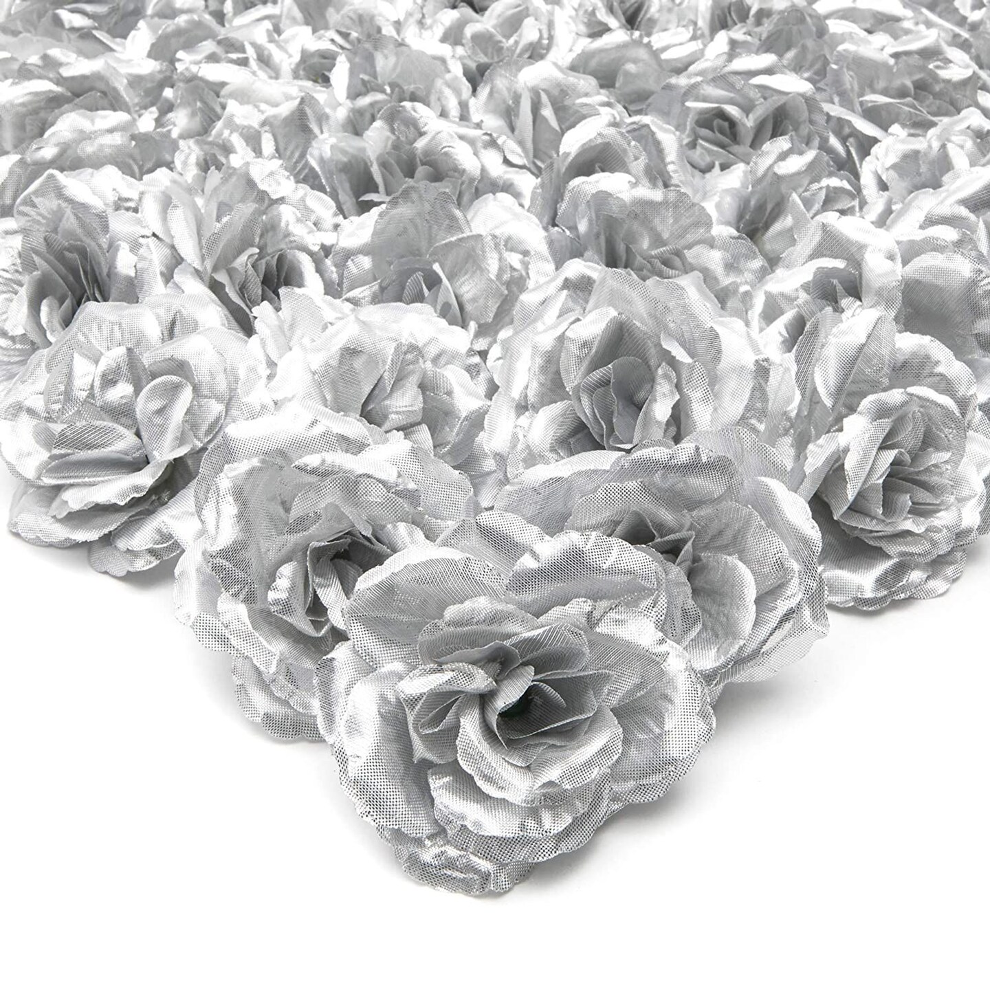 100 Pack Silver Rose Flower Heads for DIY Crafts, Artificial Stemless Roses for Wedding Decorations (3 Inches)