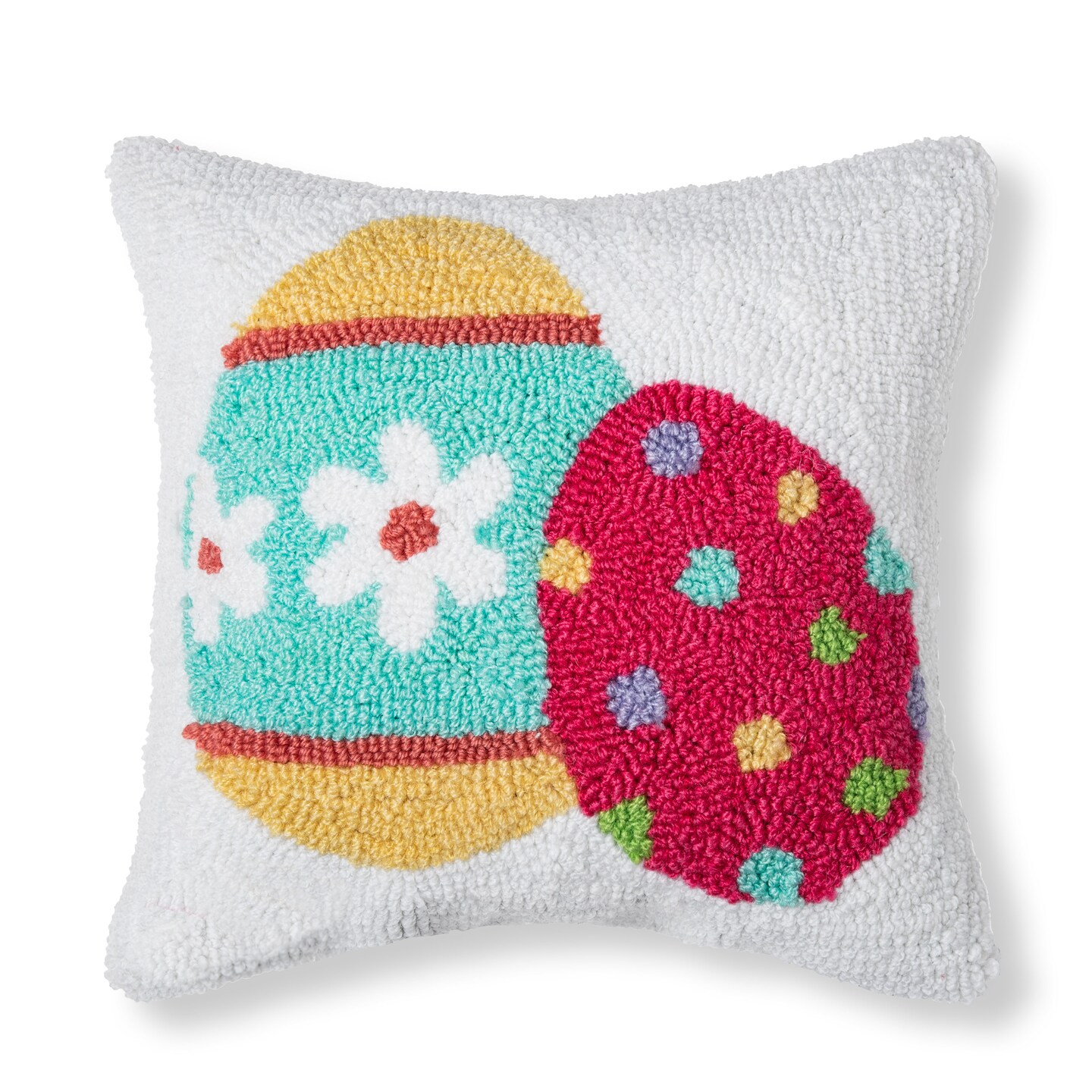 Easter Spring Themed Eggs Mini Hooked Accent Pillow, 12" x 12"