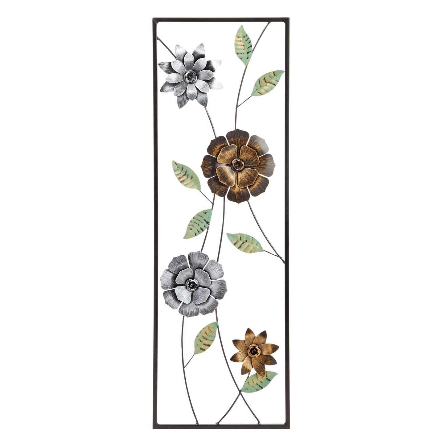 Metal Flower Wall Decor for Living Room, Wall Art for Gifts, Weddings, Housewarming (12 x 35 In)