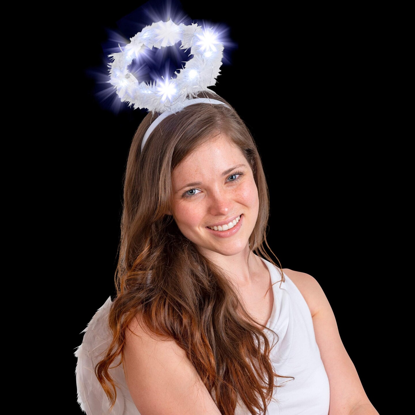 Light Up Angel Halo - White Feather Fluffy LED Halo Headband Accessories  for Angel Costumes for Adults and Kids