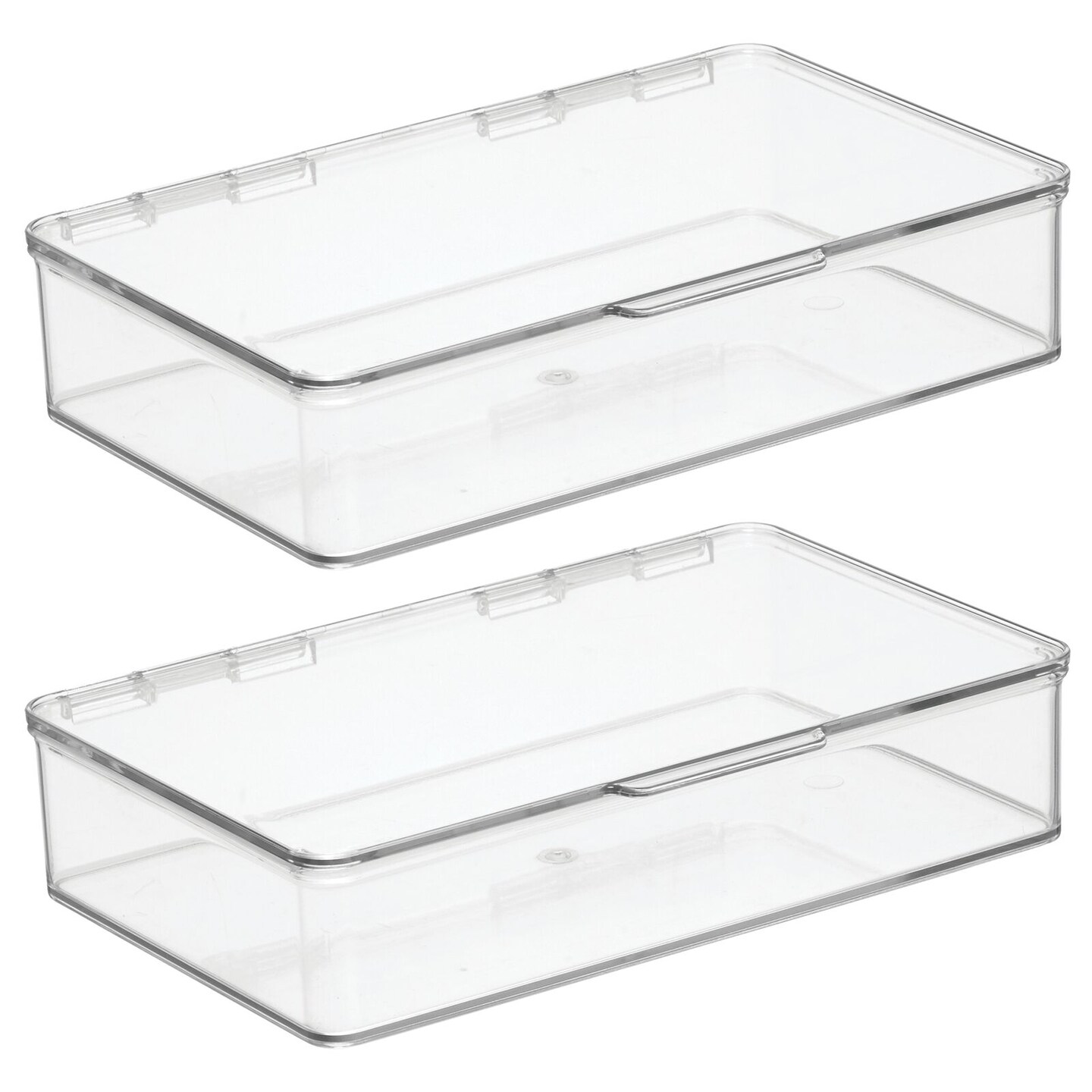 mDesign Plastic Kitchen Fridge Storage Organizer Box, Hinged Lid, 2 Pack, Clear