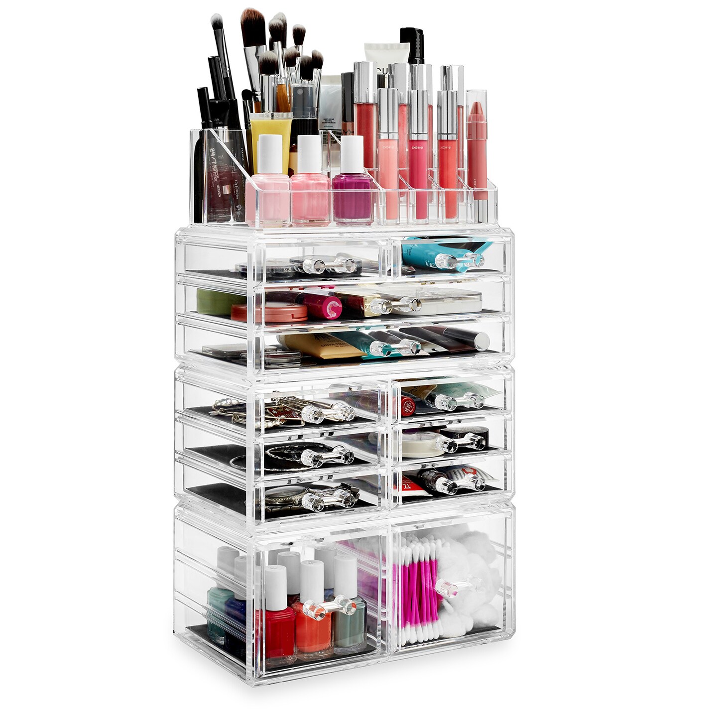Casafield Acrylic Cosmetic Makeup Organizer & Jewelry Storage Display Case  - 4 Large, 2 Small Drawer Set - Clear