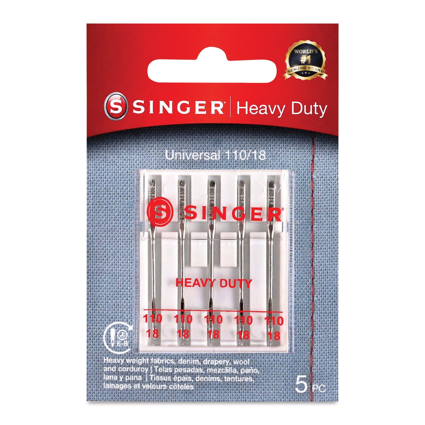 Singer Sewing Machine Needles - Heavy Duty Universal, 110/18, Pkg of 5