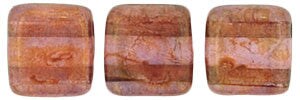 Czechmate 6mm Square Glass Czech Two Hole Tile Bead, Luster Rose/Gold Topaz
