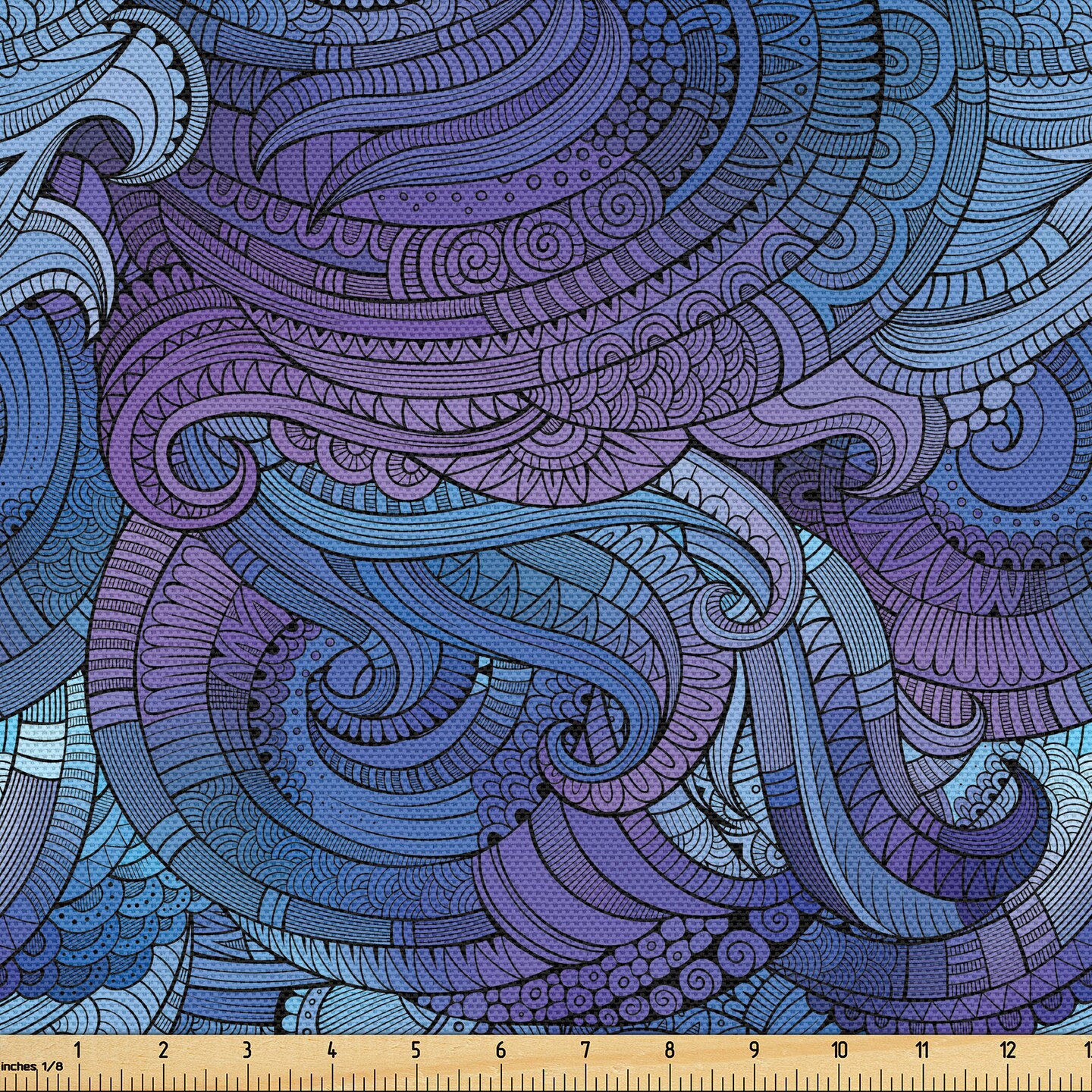 Ambesonne Abstract Fabric by The Yard, Ocean Inspired Graphic Paisley Swirled Hand Drawn Art Print, Decorative Fabric for Upholstery and Home Accents, 1 Yard, Purple Blue