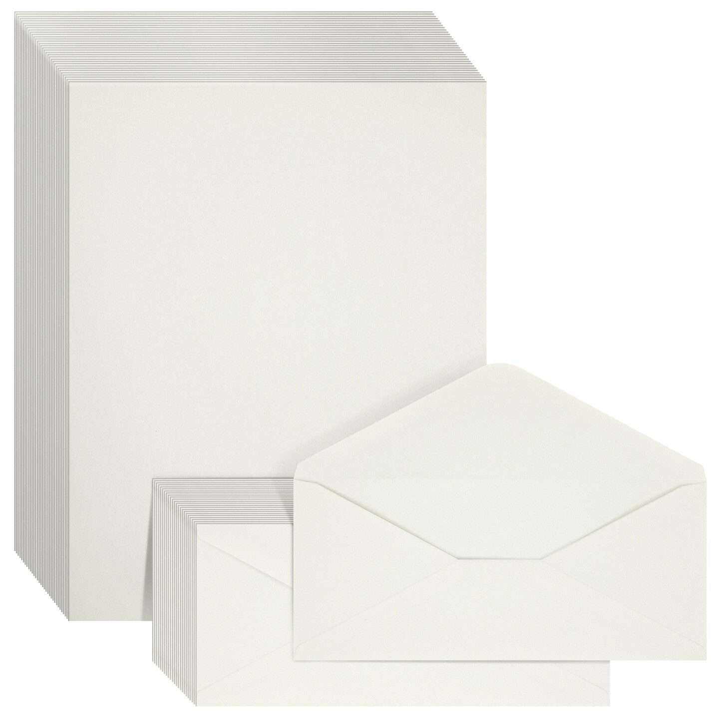 100 Piece Cotton Stationery Paper and Envelopes Set for Writing Letters,  Wedding Invitations, Ivory (8.5 x 11 In)