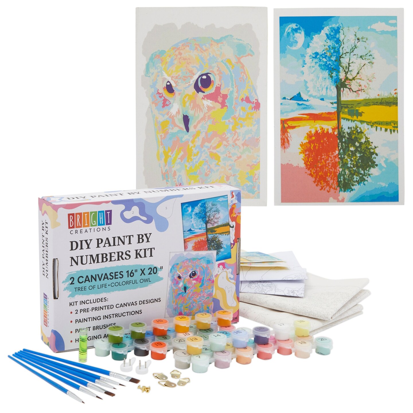 18-Piece 12x12-Inch Wooden Canvas Painting Set, 2 Natural Wood Panel Paint  Boards with 12 Acrylic Paint Tubes, 3 Brushes, and 1 Plastic Palette for  Crafting and Art Supplies