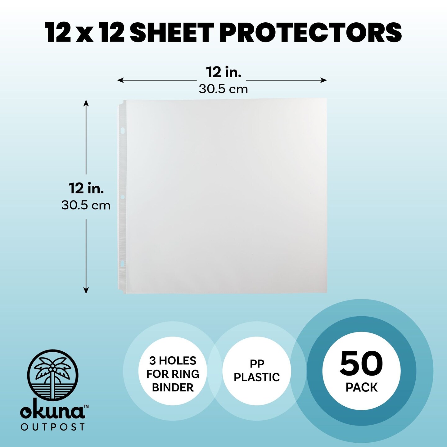 50-Pack 12x12 Scrapbook Refill Pages, Protective Sleeves, Page Protectors for Memory Books, Hole Punched, Durable Plastic Material (Clear, 0.16 mm Thick) Bulk Pack