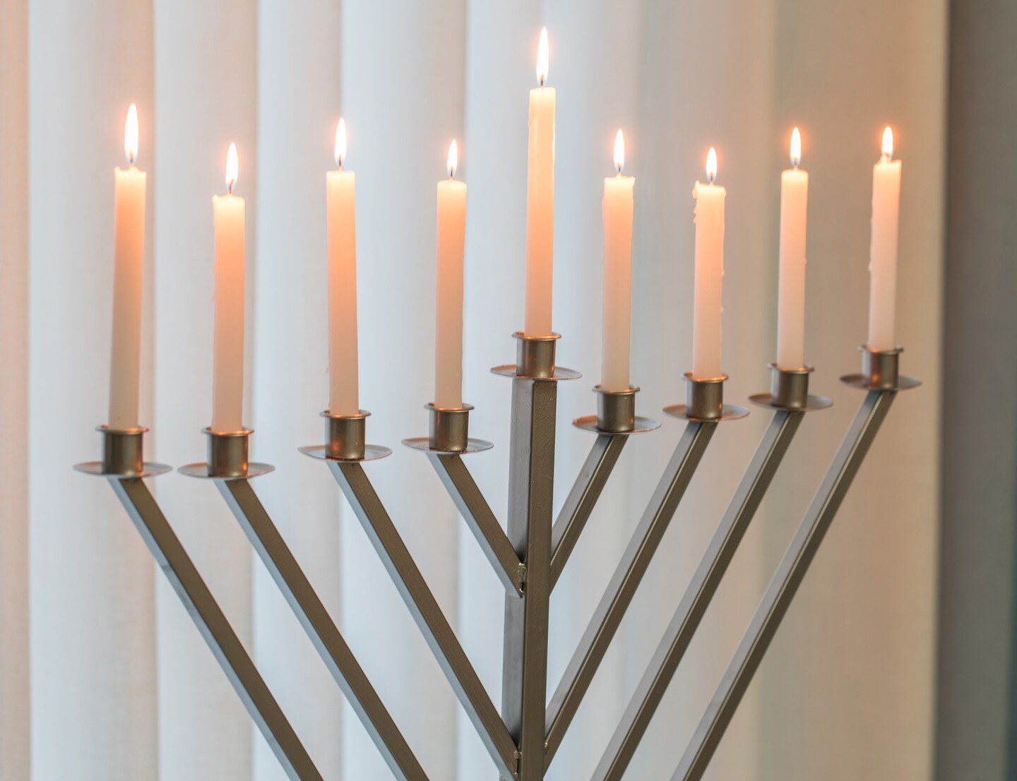 Large Metal Silver Coated Hanukkah Menorah For Synagogue