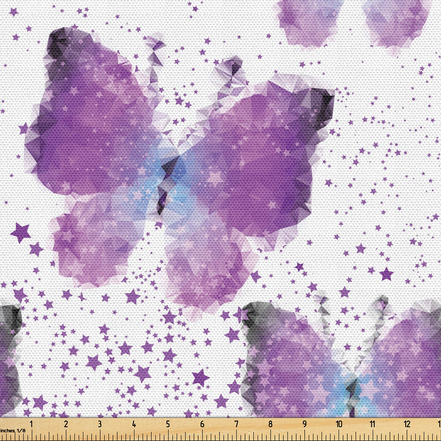 Ambesonne Butterfly Fabric by The Yard, Surreal Star Patterned Background with Polygonal Butterflies Modern, Decorative Fabric for Upholstery and Home Accents, 1 Yard, Blue Purple