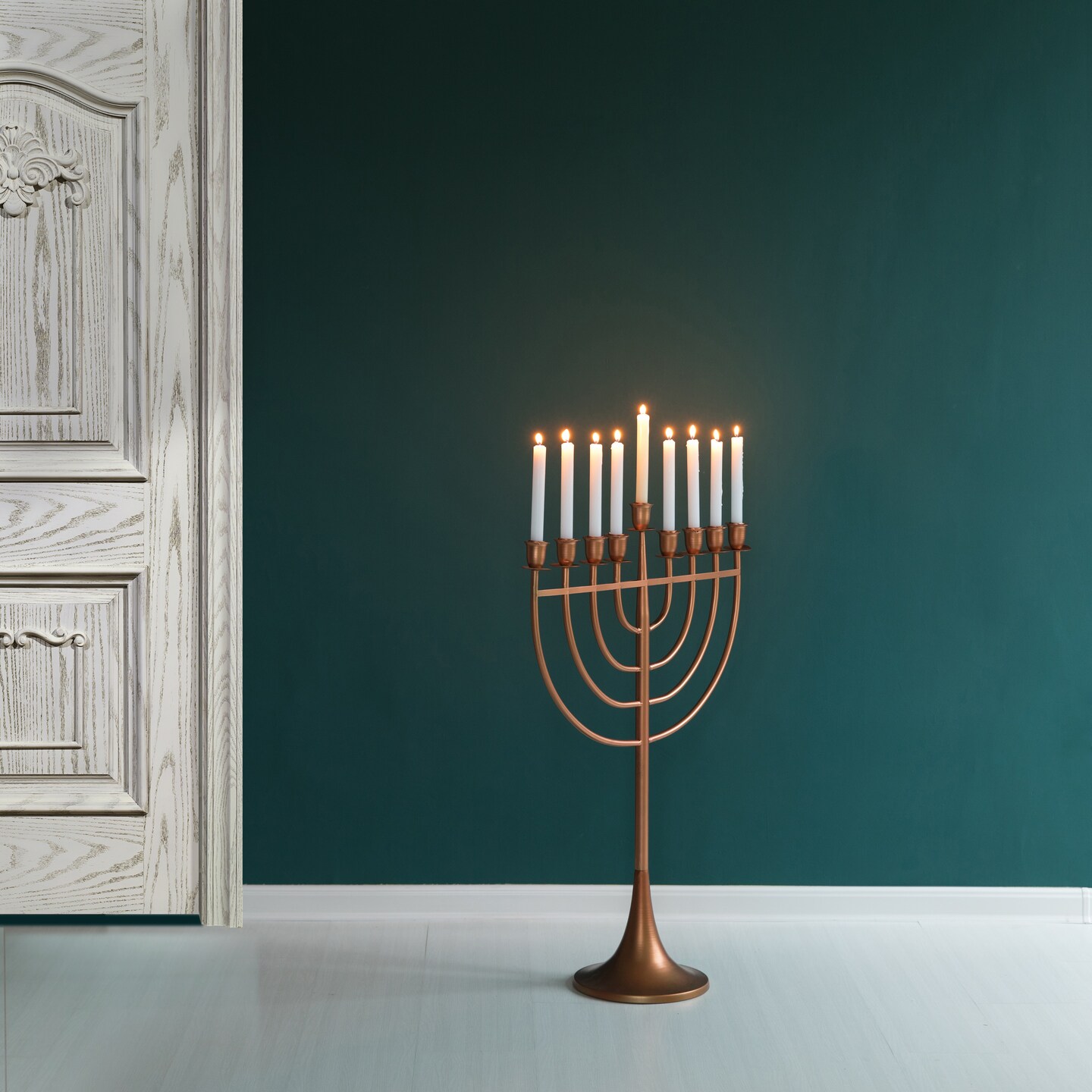Modern Solid Metal Judaica Hanukkah Menorah 9 Branched Candelabra