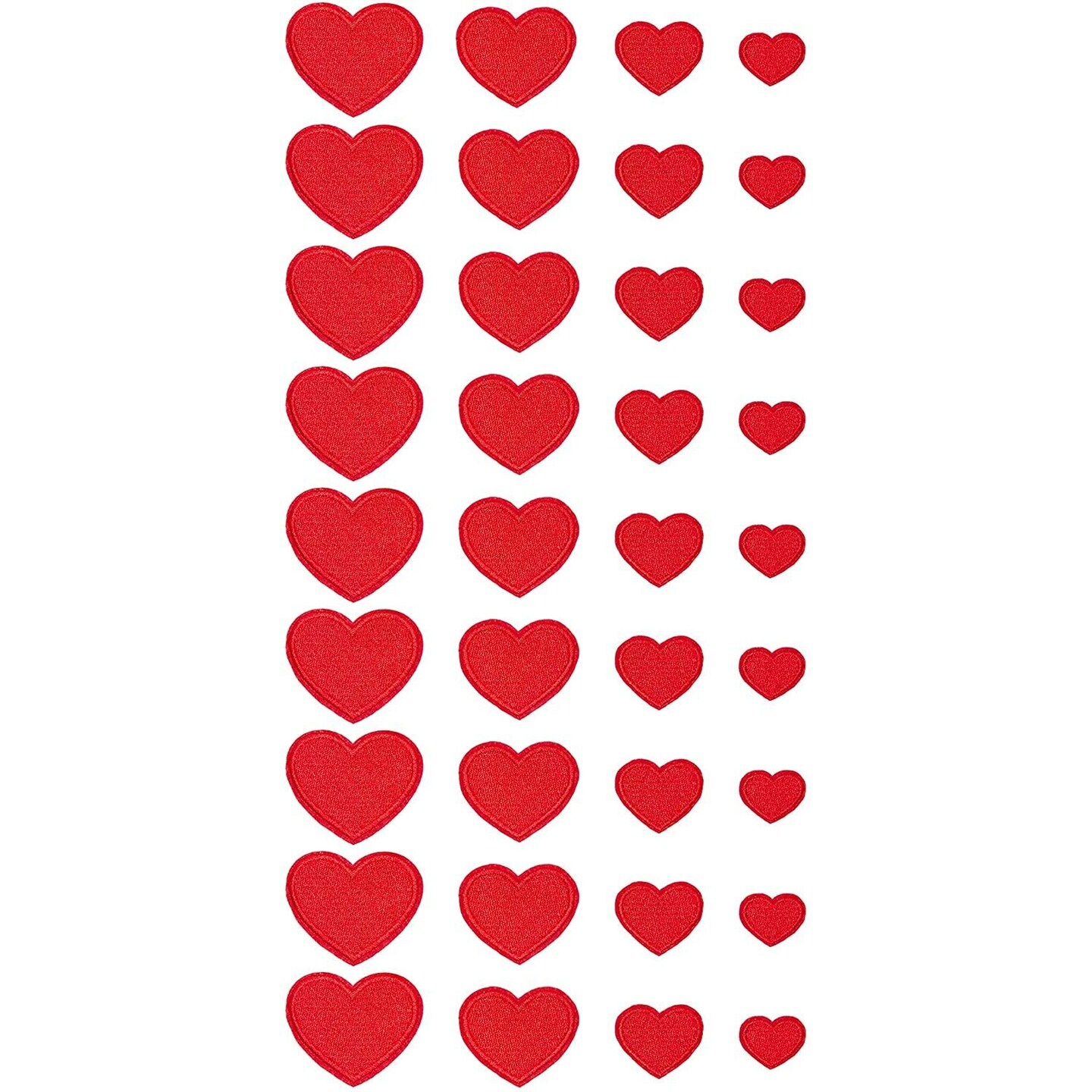 Iron On Patches, Red Hearts for Sewing, DIY Crafts (4 Sizes, 36 Pieces)