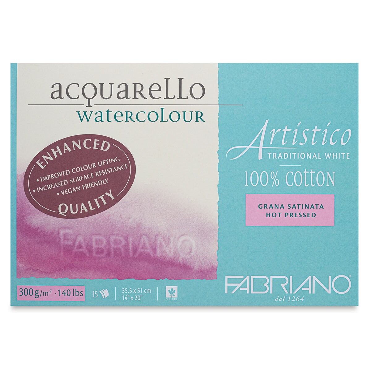 Fabriano Artistico Enhanced Watercolor Block - Traditional White, Hot Press, 14&#x22; x 20&#x22;