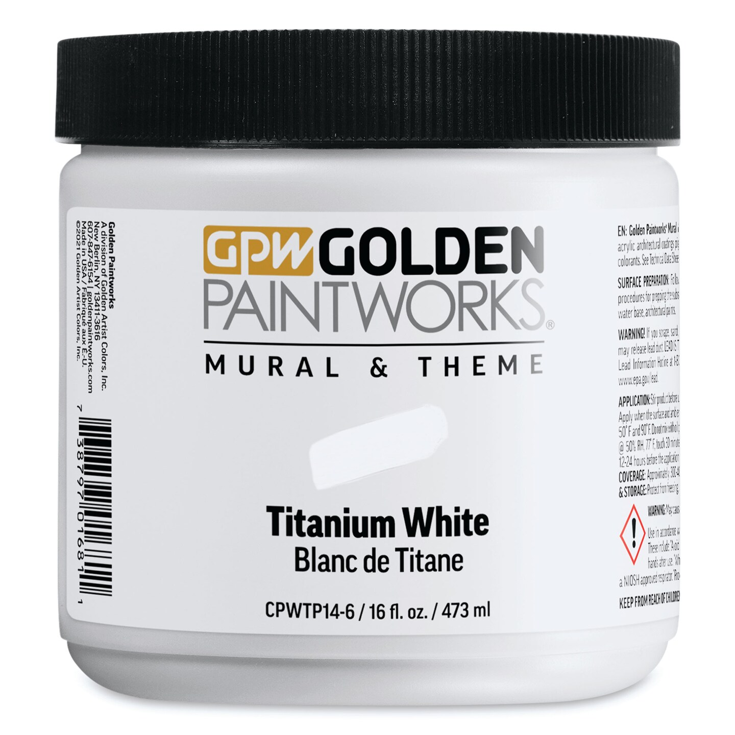 Golden Paintworks Mural and Theme Acrylic Paint - Titanium White, 16 oz, Jar